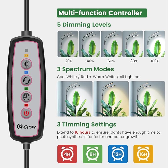 Kullsinss Black Floor Grow Lights for Indoor Plants, 2-Heads Full Spectrum LED Plant Grow Light with 4/8/12/16H Timer, 3 Color Modes, 24-68.7in Hight Adjustable Grow Lamp for Tall Large Indoor Plants