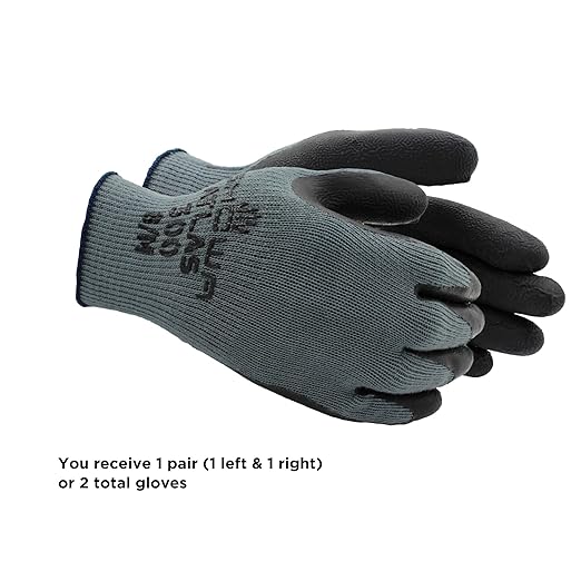 SHOWA Atlas 300B Original 1994 Crinkle Grip Work Gloves, Natural Latex Palm, Heavy Duty 10-Gauge for Construction, Landscaping, Gardening, & Masonry, Black, Large, 1-Pair