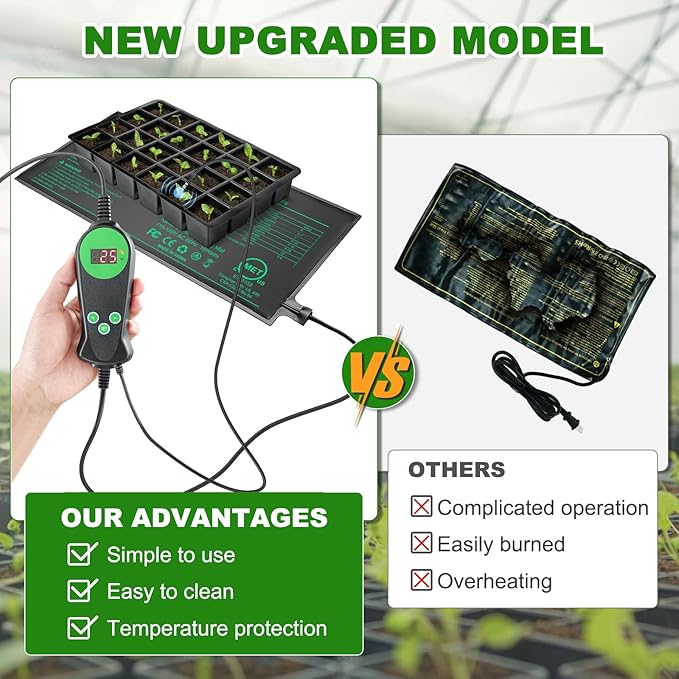 Seedling Heat Mat with Built-in Thermostat 2 Pack, 10" x 20.75" Waterproof Plant Heating Pad with Temperature Controller for Hydroponic,Germination, Indoor Gardening, Greenhouse, MET-Certified