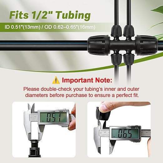 10 Pack 1/2" To 1/4" Drip Irrigation Fittings, 1/2 Inch (1/2" ID x 0.6-0.65" OD) Drip Line to 1/4 Inch Irrigation Tubing Barbed Adapter Anti-Drop Locked Nut Barbed Reducer 6 Way Tee Connectors