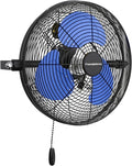 12 Inch High Velocity Wall Mount Fan, 2500 CFM Industrial Metal Air Circulator, 3-Speed Commercial Wall Fan with 180° Tilt, Pull Chain, for Garage, Workshop, Gym, Patio - UL Listed