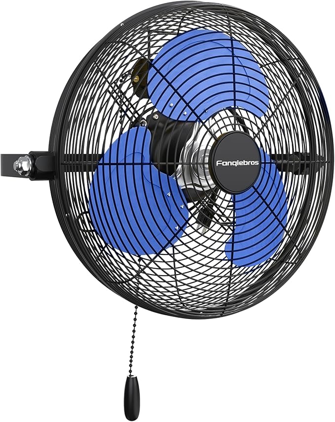 12 Inch High Velocity Wall Mount Fan, 2500 CFM Industrial Metal Air Circulator, 3-Speed Commercial Wall Fan with 180° Tilt, Pull Chain, for Garage, Workshop, Gym, Patio - UL Listed