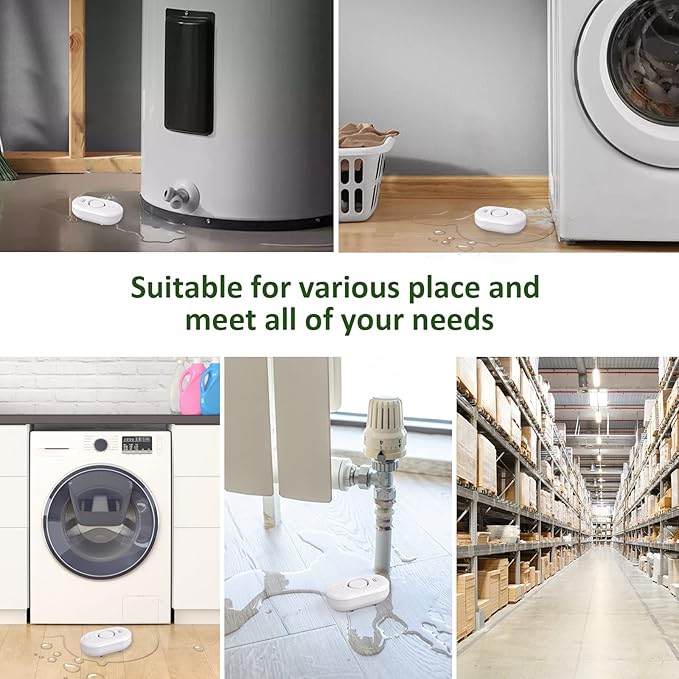 Water Leak Detector Sensor Alarm: Home Water Flooding Monitor Smart Sink Overflow Monitoring Adjustable Wet Moisture Alert Pipe Leakage Drip Detection Warning for Basement Floor 4Pack