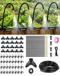 130FT Drip Irrigation System for Garden: 20 Nozzles 1/4" PE Tubing Automatic Watering Kit Adjustable Misting Sprinkler Mister Hose for Water Plants Tape Raised Beds Lawn Outdoor Yard Greenhouse