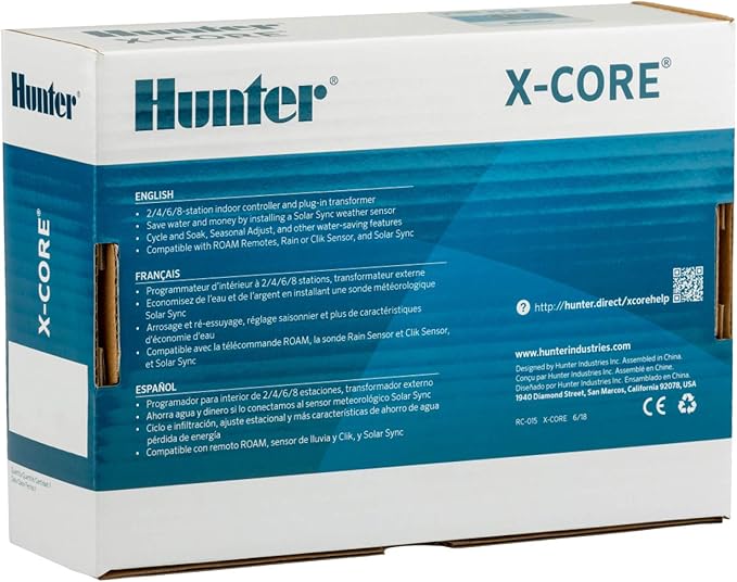 Hunter X-Core XC400i Indoor Sprinkler Timer, 4 Zone Irrigation Controller, Easy Programming, Sprinkler System Timer for Yard and Garden, Manual and Seasonal Adjust, No WiFi Needed