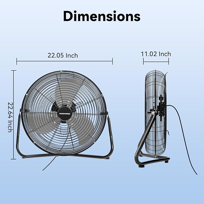 2PCS 18 Inch Heavy Duty Floor Fan Pro Series - 3200 CFM 3 Speed High Velocity Metal Floor Fan, Industrial Fan 360° Tilt for Commercial, Warehouse, Patio, Shop, Garage, Barn UL Safety Listed