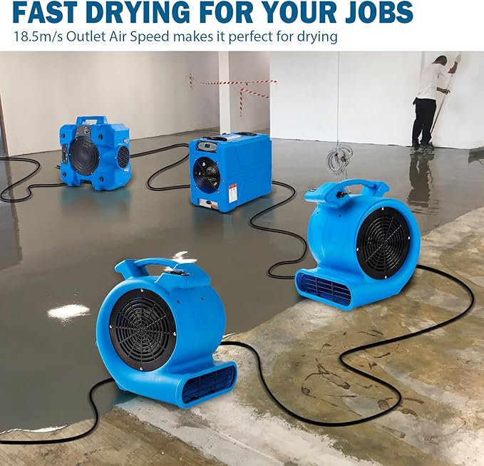 Mounto 1/2hp Air Mover Floor Drying Blower Fan - Powerful 1/2HP Motor Carpet Dryer, 2200 CFM Air Flow, Lightweight Design, 2-Speed Settings for Drying, Cooling & Circulation