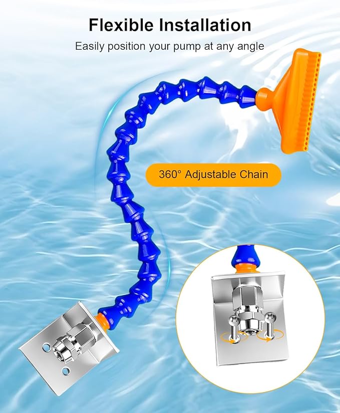 IP67 Waterproof Dry Bilge Pump System, Bilge Pump Timer Switch & Auto/Manual Control Switch, 360°Adjustable Angle Chain & Flat Port Drain for Fishing Boats with Water Storage