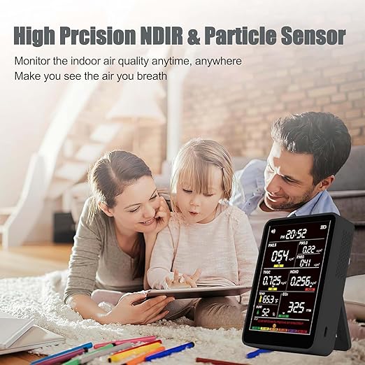 Professional Indoor Air Quality Monitor with AQI Alerts, Portable Real-Time Detector for Home, Car, Plants & Pet (Deep Black)
