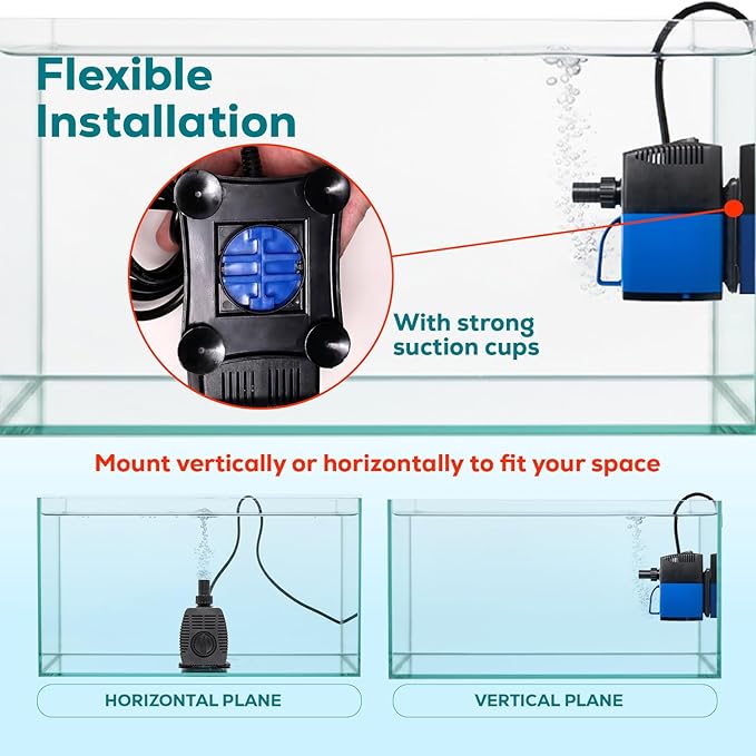 Aqua Dream 872 GPH Amphibious Water Pump - 65W Submersible or Inline External Pump with Corrosion Resistant Ceramic Shaft, 9.5ft Max Lift for Aquariums, Ponds, and Hydroponics - 4 Pcs