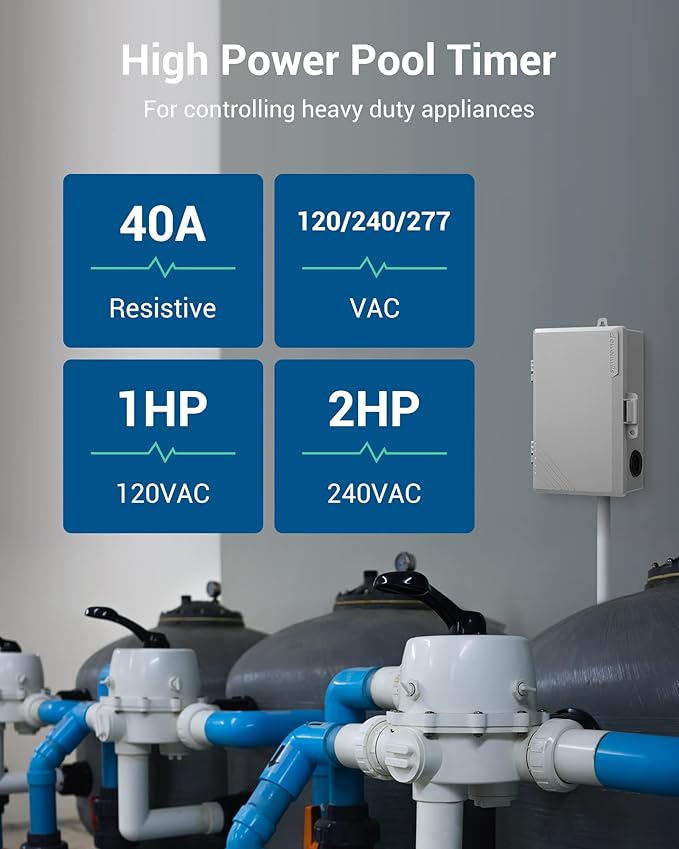 DEWENWILS WiFi Pool Pump Timer, Heavy Duty 40A 120-277 VAC 2HP Wireless Smart Controller for Pool, Water Heater, Works with Alexa, Google Assistant, Smart Life, ETL Listed