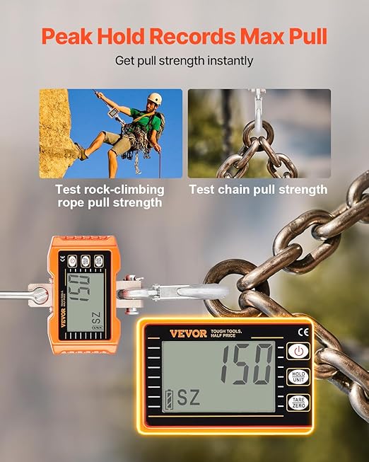 VEVOR Digital Crane Scale, 2200 lbs/1000 kg, Industrial Heavy Duty Hanging Scale with Remote Control, Cast Aluminum Case & LCD Screen, High Precision for Construction, Factory, Farm, Hunting (Orange)