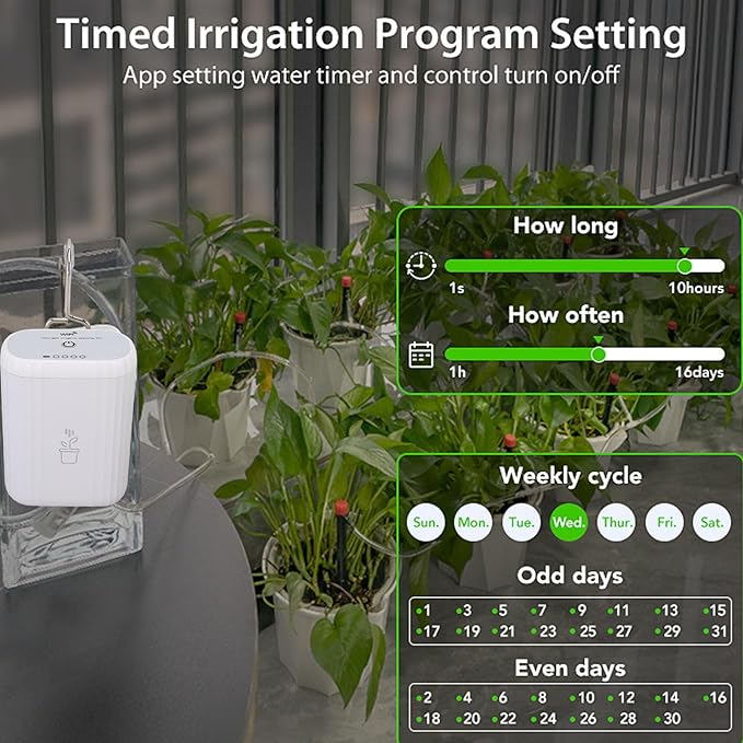 banapoy Automatic Watering System, Vacation Self Watering Drip Irrigation Kit Smart WiFi Plant Waterer, Adjustable Drip Mode, APP Control, for Indoor Office Garden Plant