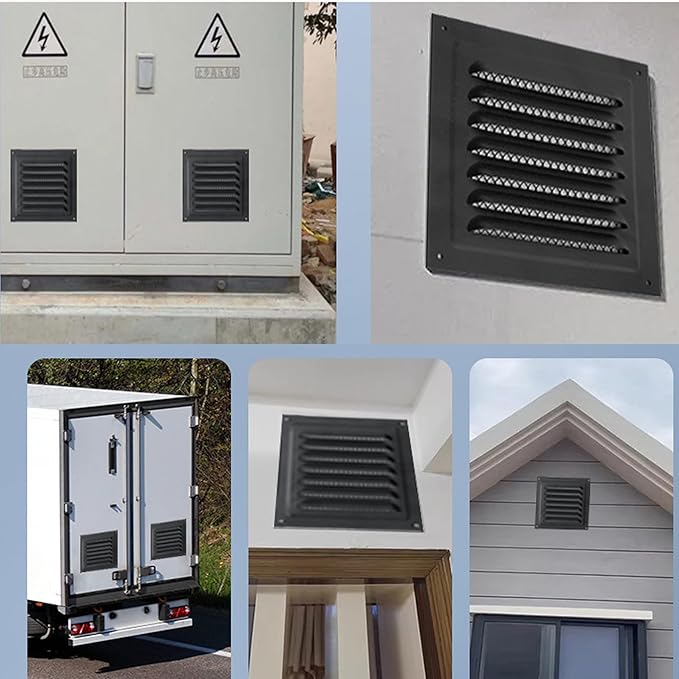 2pcs Attic Vent Soffit Vent Aluminum Wall Vent Metal Shed Vent Square Vent Louver Vent Grille with Built-in Insect Screen for Exterior Door House Attic Garage Ceiling (Black 10" x 10"-2 Pack)