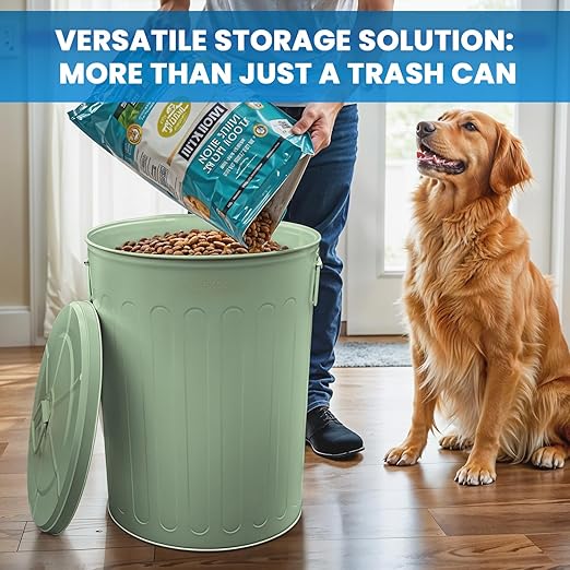 Plexon 20 Gallon Metal Trash Can with Lid Outdoor Large Trash Bin Steel Garbage Can for Garage Patio Farmhouse Bucket Bird Seed Storage Can Heavy Duty Round Container, Green 2 Pack