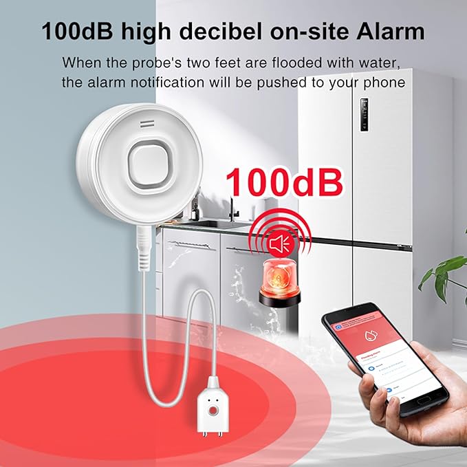 WiFi Water Leak Detector for Home & Basement – 100dB Alarm, Tuya APP Alerts, Compatible with Alexa, 2.4G WiFi (No Hub Required)