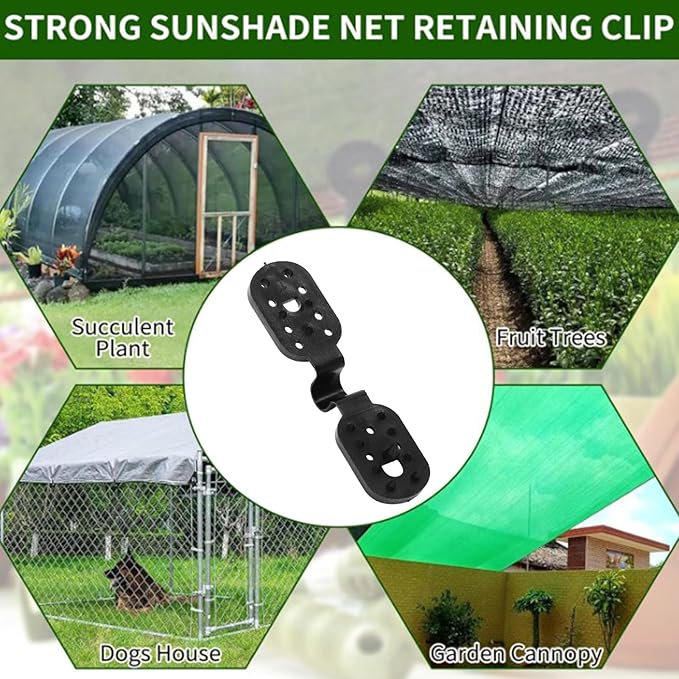 Shade Cloth Clips 100-Pack Black ABS Oval 4.1in 10.5cm 562g Secure Mesh Fabric Fastening for Shade Net Bird Net Garden Plant Protection Easy Press Rope Slot Outdoor Use