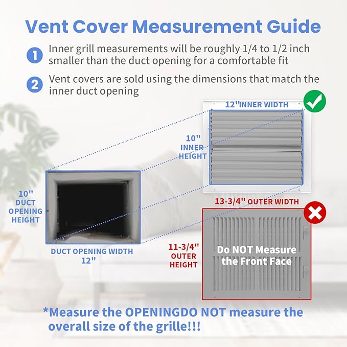 12 x 10 Inch [Duct Opening] Air Vent Covers for Wall or Ceiling - High Airflow 2 Way Steel Ventilation - Adjustable Wall/Ceiling Register, 13-3/4 Inch x 11-3/4 Inch [Overall Dimensions]