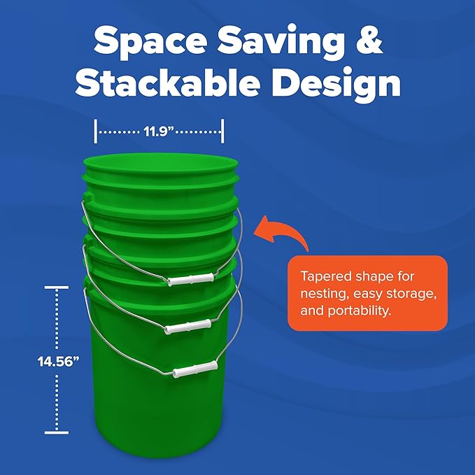 ePackageSupply 5 Gallon Bucket - Food Grade Bucket, Metal Handle Grip, BPA-Free, Heavy-Duty 90 Mil HDPE Plastic Pail, Stackable Utility Container, Made in USA, Lid Not Included, Green, 3 Packs