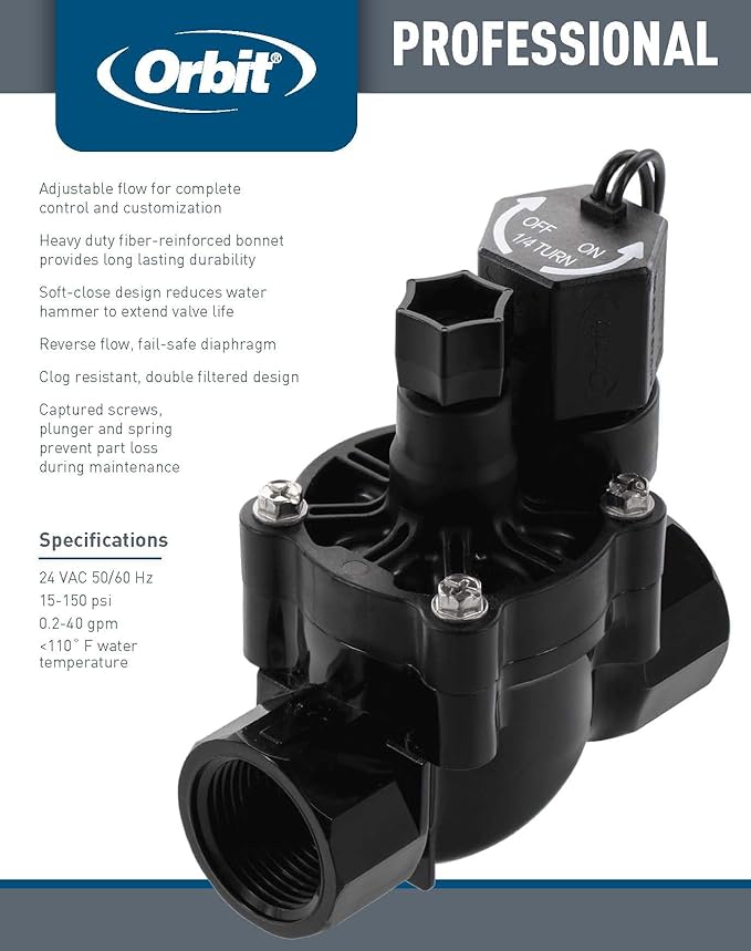 Orbit Pro 1" FPT L-Series Automatic Inline Sprinkler Valve with Flow Control - 57291