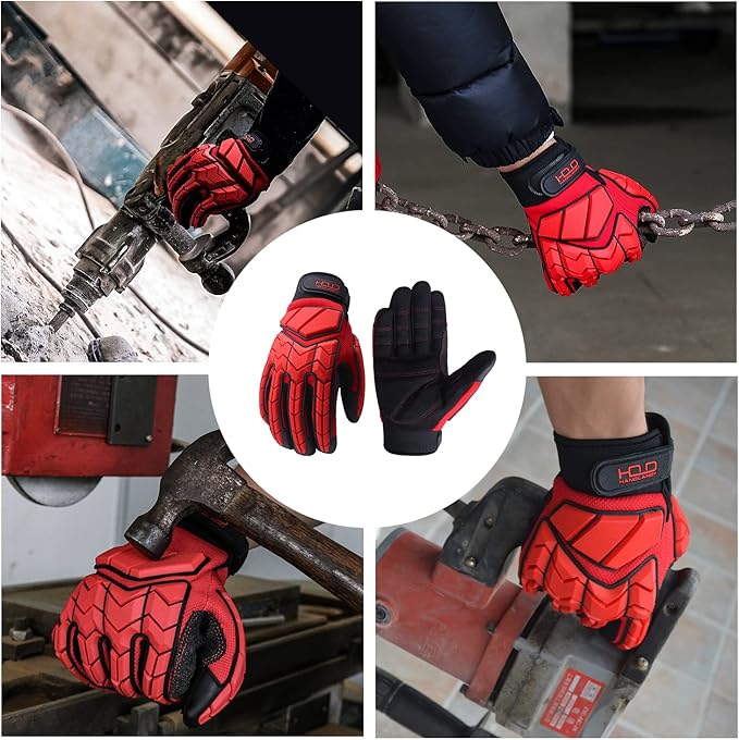 HANDLANDY HLDD Heavy Duty Work Gloves, TPR Protector Impact Gloves, Men Anti Vibration Mechanic Work Glove TouchScreen