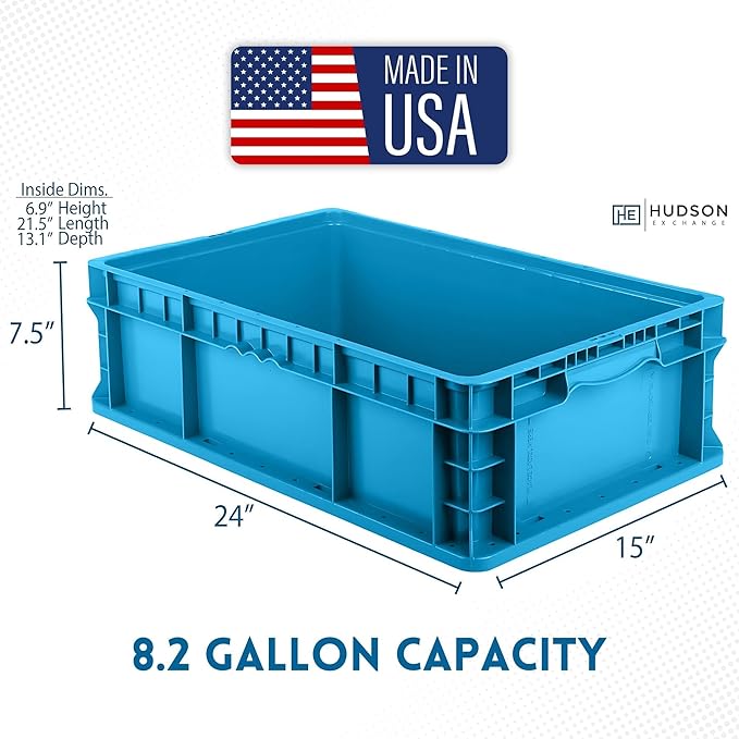 Hudson Exchange 24 x 15 x 7.5" Straight Wall Handled Storage Container Tote, Blue