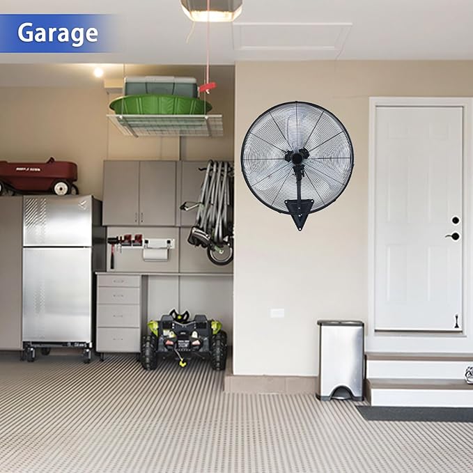 30" Wall Mount Fan, 9500CFM Heavy Duty Wall Fan with 3-Speed & Adjustable Tilt, 30 Inch High Velocity Industrial Oscillating Fans for Garage, Factory, Patio, Indoor, Porch, Shop & Commercial Use