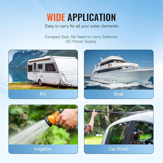 VEVOR 12V Diaphragm Pump, 3.5 GPM Flow, Self Priming Water Pump with Pressure Switch, 40-80 PSI Adjustable, Overload Protection, Sealing Tape, 1/2" MNPT, for RV Boat Agricultural and Garden Irrigation