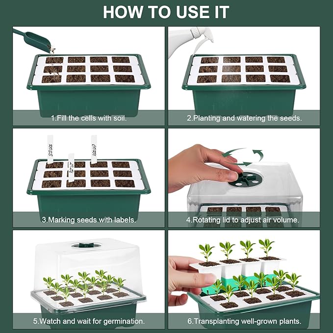 Sondiko Silicone Seed Starter Tray, 48-Cell Reusable Seed Starter Kit, Seedling Starter Trays with Humidity Dome, Mini Greenhouse Germination Kit, Perfect for Gardeners