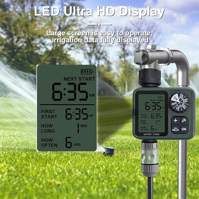 Water Timer for Outdoor Garden Hose Programmable Water Timer with Rain Delay/Manual/Automatic Watering System，Automatic Drip Irrigation Controller System for Lawn Yard Garden Watering，1 Outlet