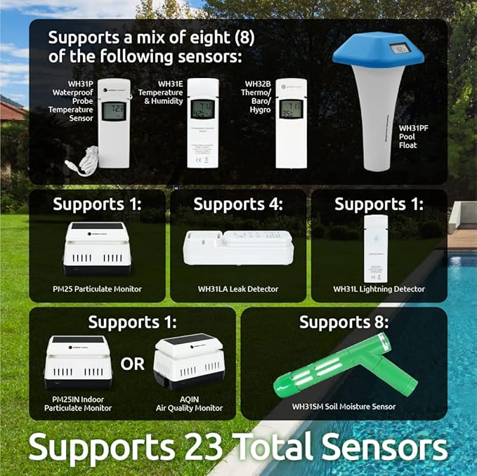 Ambient Weather WS-5000 Ultrasonic Smart Weather Station with TFT Full Color LCD Display