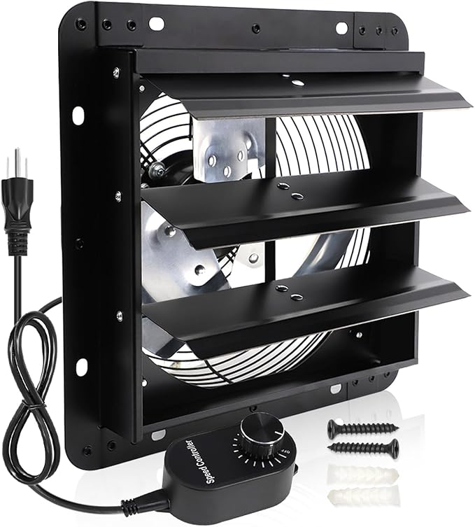 Shutter Exhaust Fan, 14 in Wall Mount Ventilation Fan w/Speed Controller Attic Vent Fan for Chicken Coops, Greenhouse, Gable, Barn, Garage, Shed Ventilator 1088 CFM,1700 RPM