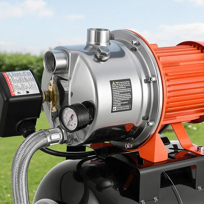 VEVOR 1.6 HP Shallow Well Pump with Pressure Tank, 120V 1320 GPH, Stainless Steel Irrigation Jet Pump with 5-Gal Pressure Tank, Automatic Water Booster System, for Home Garden Lawn, Potable Water