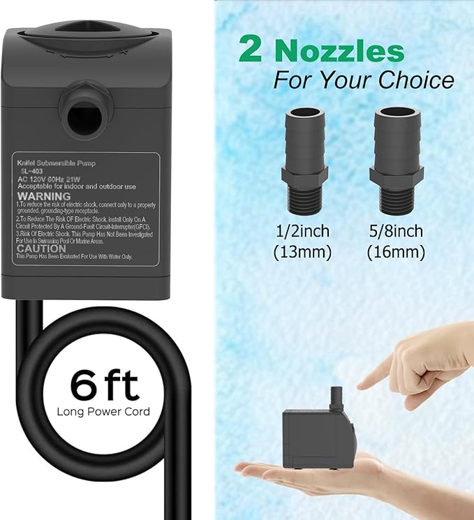 Knifel Submersible Pump 300GPH Ultra Quiet with Over Heating Protection 6ft High Lift for Fountains, Hydroponics, Ponds, Aquariums & More…