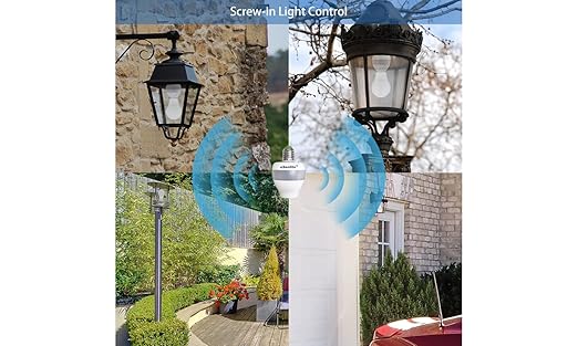 Smart Radar Motion Sensor Light Socket Adapter – E26/E27 Screw-in Add-On, Dusk-to-Dawn, Invisible Radar Through Glass-Wall, Works with LED CFL Incandescent Bulbs （1-Pack）