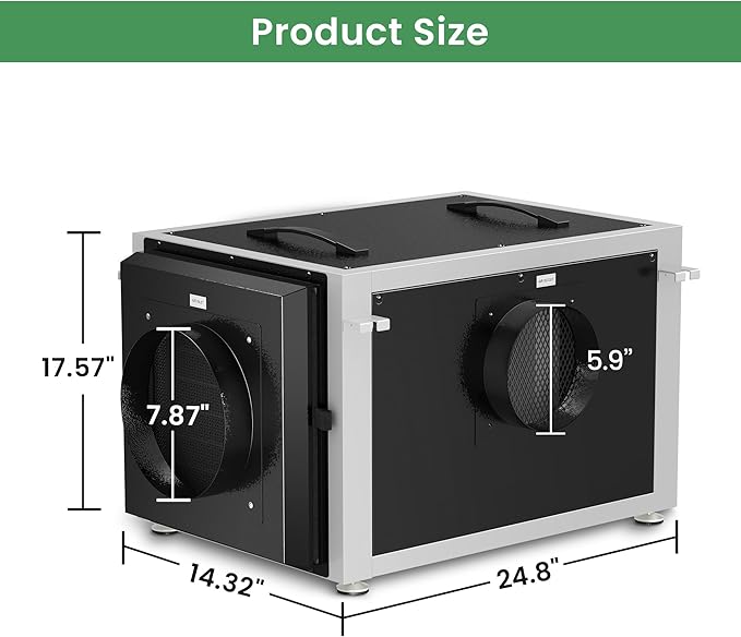 Waykar 158 Pints Crawl Space Dehumidifier with Remote Control up to 6,500 sq. ft., Dual Duct HVAC Commercial Whole-House Dehumidifier for Basement, Industry Water Damage Unit - 5-Year Quality Coverage