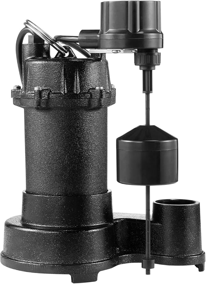 VEVOR Submersible Sewage Pump, 1/3 HP, 3000 GPH Cast Iron Sewage/Effluent Pump with Automatic Float Switch, 1.5-Inch NPT Discharge, 120V, 25 ft Lift, for Basement, Septic Tank, Residential Sump Basin