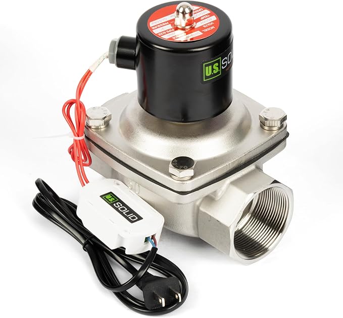 U.S. Solid Smart WiFi Stainless Steel Solenoid Valve, 2", 110V AC, Normally Closed, App Remote Control for Irrigation & Automation