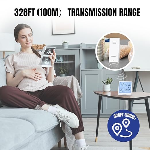 Raddy WF-50T Indoor Outdoor Thermometer Hygrometer Wireless Weather Station, Battery Powered Temperature & Humidity Monitor with 5.0’’ Display, Weather Forecast, Wireless Remote Sensor (White)