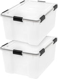 IRIS USA WeatherPro 63 Qt Storage Bins with Lids, 2 Pack, BPA-Free Plastic Gasket Box with Tight Latch and Seal, Stackable Nestable Tote Tub - Clear/Black