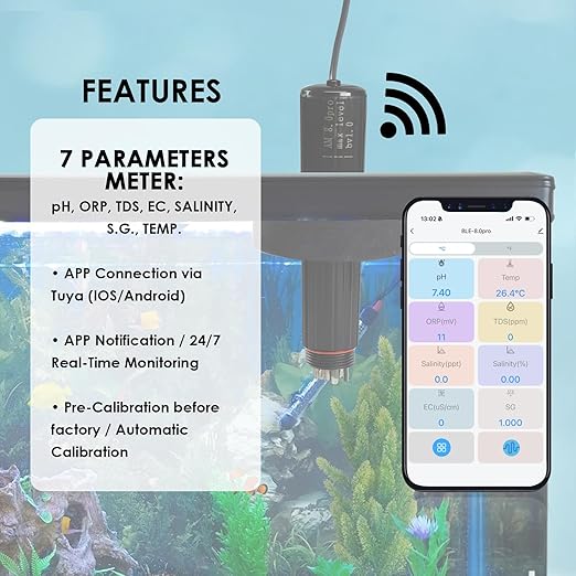 Smart Water Quality Monitor, 7-in-1 pH | Temperature | TDS | EC | Salinity | S.G & ORP WiFi Water Quality Tester Probe, EC pH Monitor for Hydroponics, Aquarium, 24/7 Real-Time Monitoring