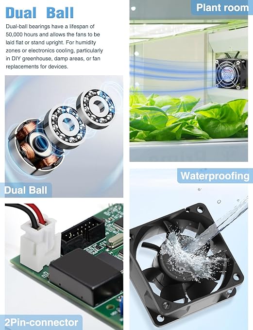 Wathai IP68 60mm x 25mm DC 12V Waterproof Cooling Fan 12 Volt Dual Ball High Speed DIY for Amplifier, RV Refrigerator, PSU, Electronic Components Equipment Ventilation
