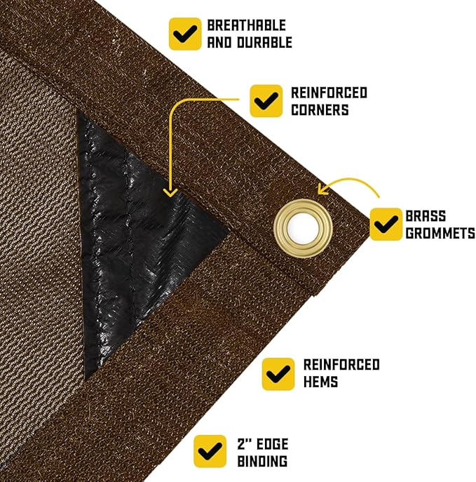 Core Tarps 60% Brown Shade Cloth with Grommets - 24 X 50 FT Heavy Duty Mesh Tarp - Sun Shade Cloth for Garden Vegetables Plants Greenhouse Outdoors Backyard Fences Dump Trucks Patio Mesh Shade Tarp