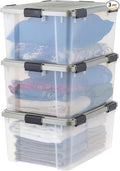 IRIS USA 60 Qt Storage Bins with Gasket Seal Lid, 3 Pack - BPA-Free, Heavy Duty Moving Containers Tight Latch, Weather Proof Tote, WEATHERPRO - Clear/Chrome