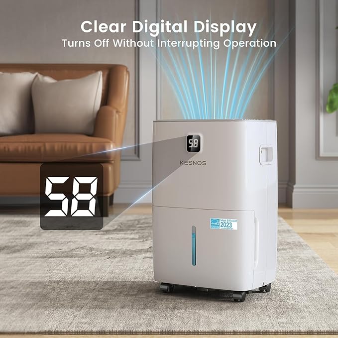 Kesnos 80 Pints Energy Star Dehumidifier for Home, Basement with Drain Hose, Front LED Display and 1.06 Gal Water Tank, Ideal for Large Room up to 5,500 Sq. Ft., Featuring Auto Defrost, Timer Function