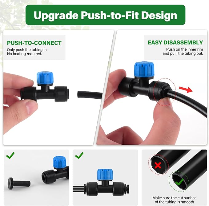 Kalolary 30Pcs Push-to-Fit Drip Irrigation Emitters for 1/4 inch Tubing, Adjustable Drip Emitter Sprayer with 8 Holes Irrigation Dripper Sprinklers with 6PCS End Plugs for Irrigation System(Blue)