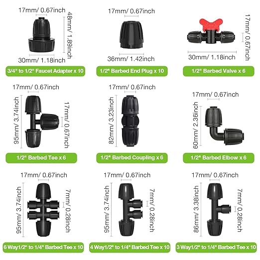 MIXC 1/2 Inch Drip Irrigation Valve Fittings, Barbed Shut Off Valve Parts for 1/2 Inch Irrigation Tubing (1/2" ID x 0.67" OD) for Garden Drip Systems 6 Pack