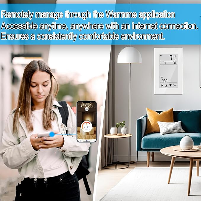 HEATIT ET-72W Programmable Thermostat with Voice Control with WiFi for Electric Radiant Floor Heating, Dual Voltage & Dual Sensing, Interactive Color Touch Screen Interface with 10ft Sensor Wire