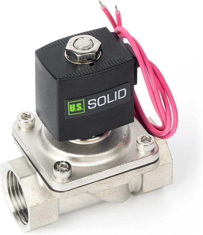 U.S. Solid 1" Stainless Steel Solenoid Valve - 110V AC Normally Closed Electric Solenoid Valve with Viton Seal, Lead Wire Type