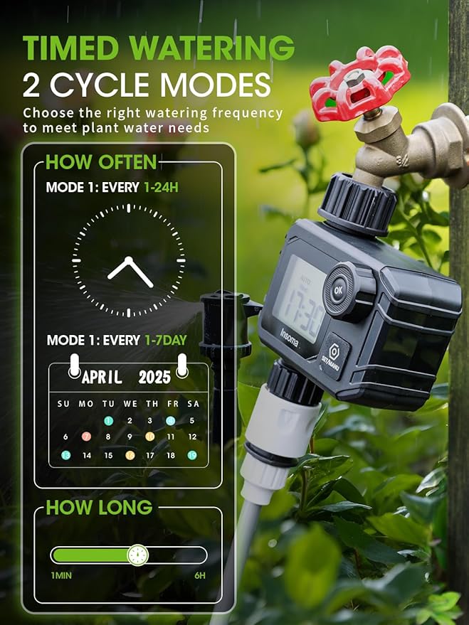 Sprinkler Timer for Garden, Programmable Irrigation Hose Timers, Water Timer with Rain Delay/Manual/Automatic Watering System, for Yard, Lawn